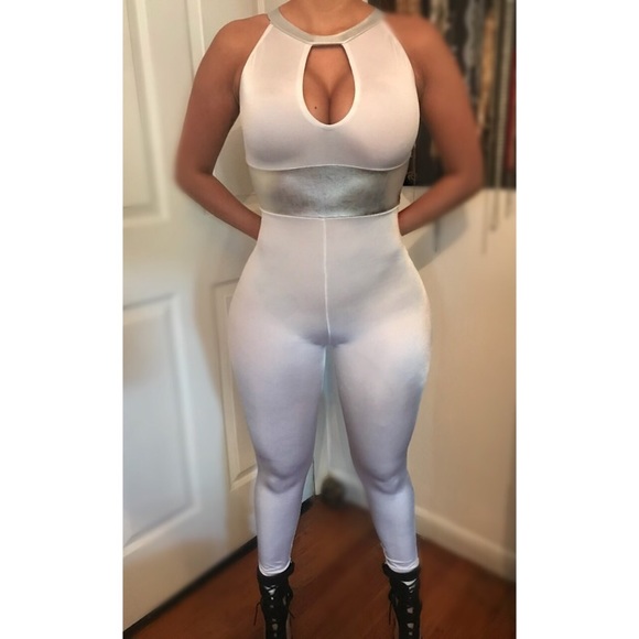 white spandex jumpsuit